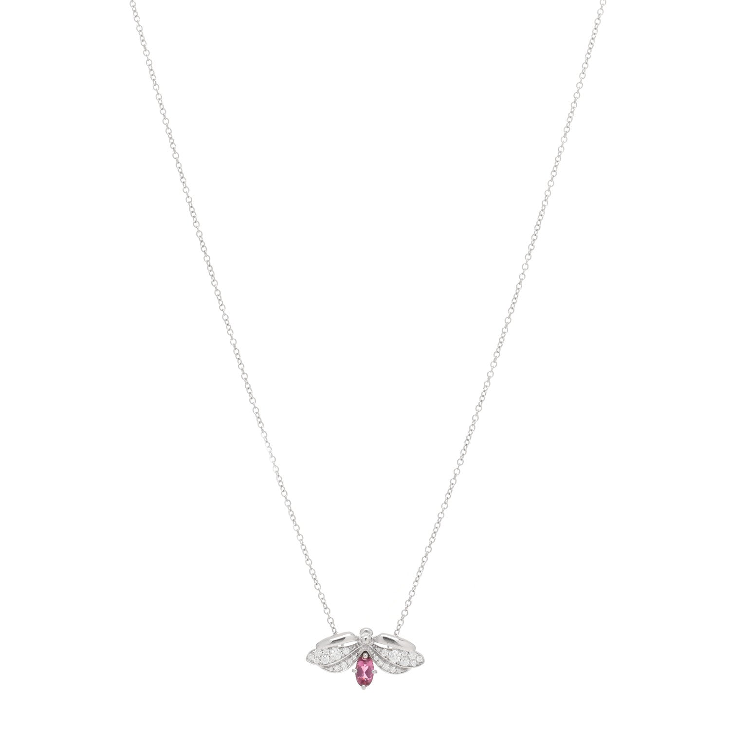 Tiffany Platinum Diamond Pink Tourmaline Paper Flowers Firefly Pendant Necklace 1 of 4