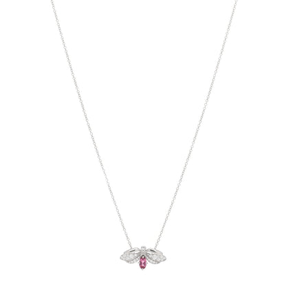 Tiffany Platinum Diamond Pink Tourmaline Paper Flowers Firefly Pendant Necklace 1 of 4