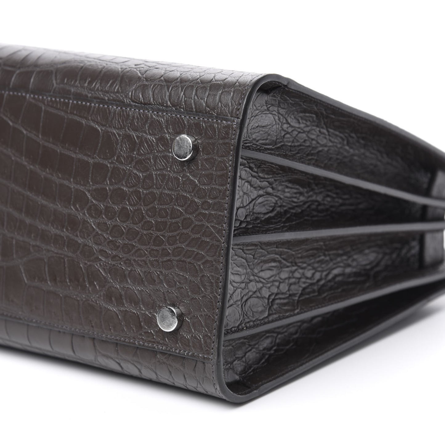 Calfskin Crocodile Embossed Small Sac De Jour Dark Brown