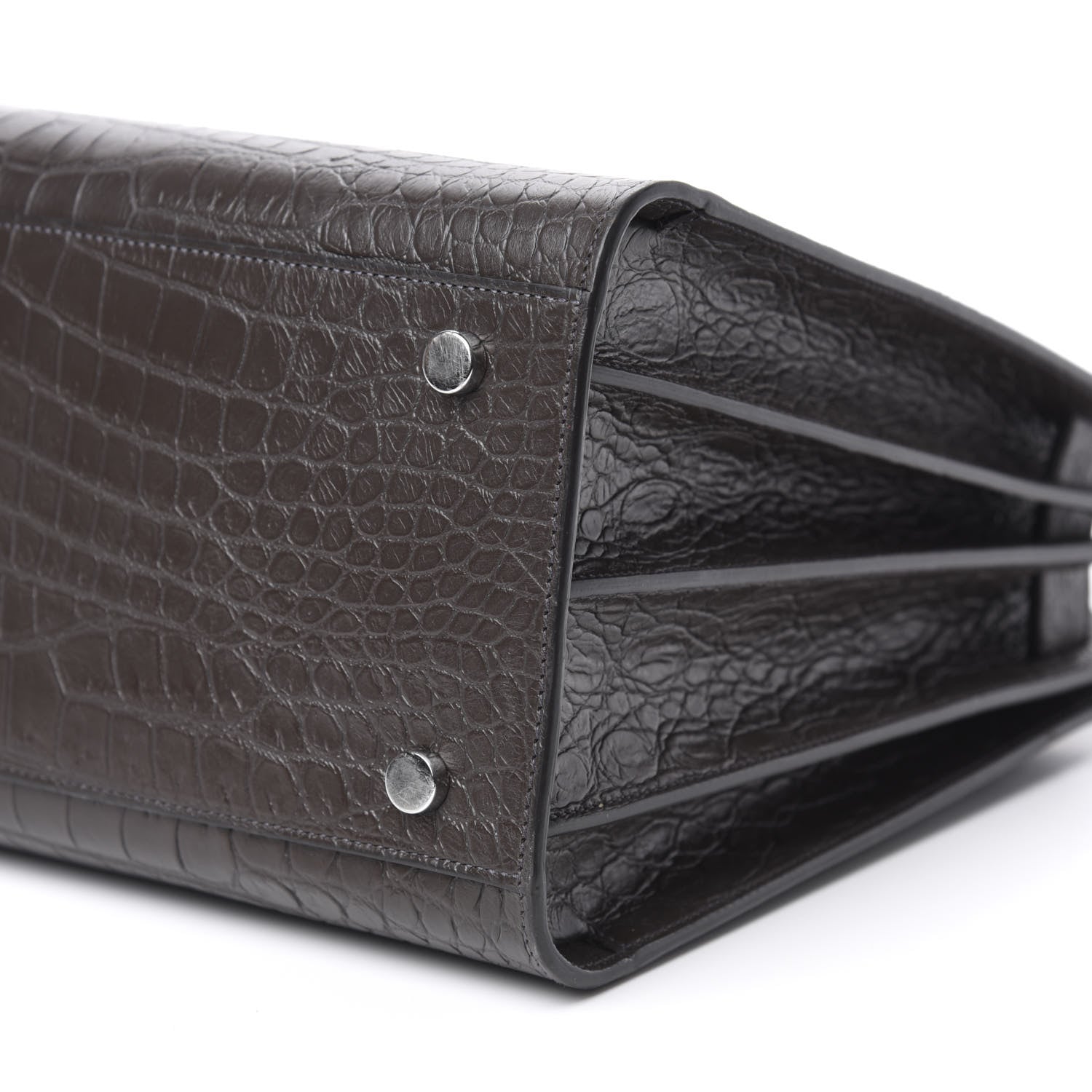 Saint Laurent Calfskin Crocodile Embossed Small Sac De Jour Dark Brown 7 of 9