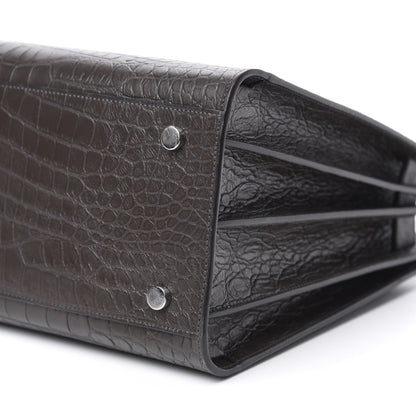 Saint Laurent Calfskin Crocodile Embossed Small Sac De Jour Dark Brown 7 of 9