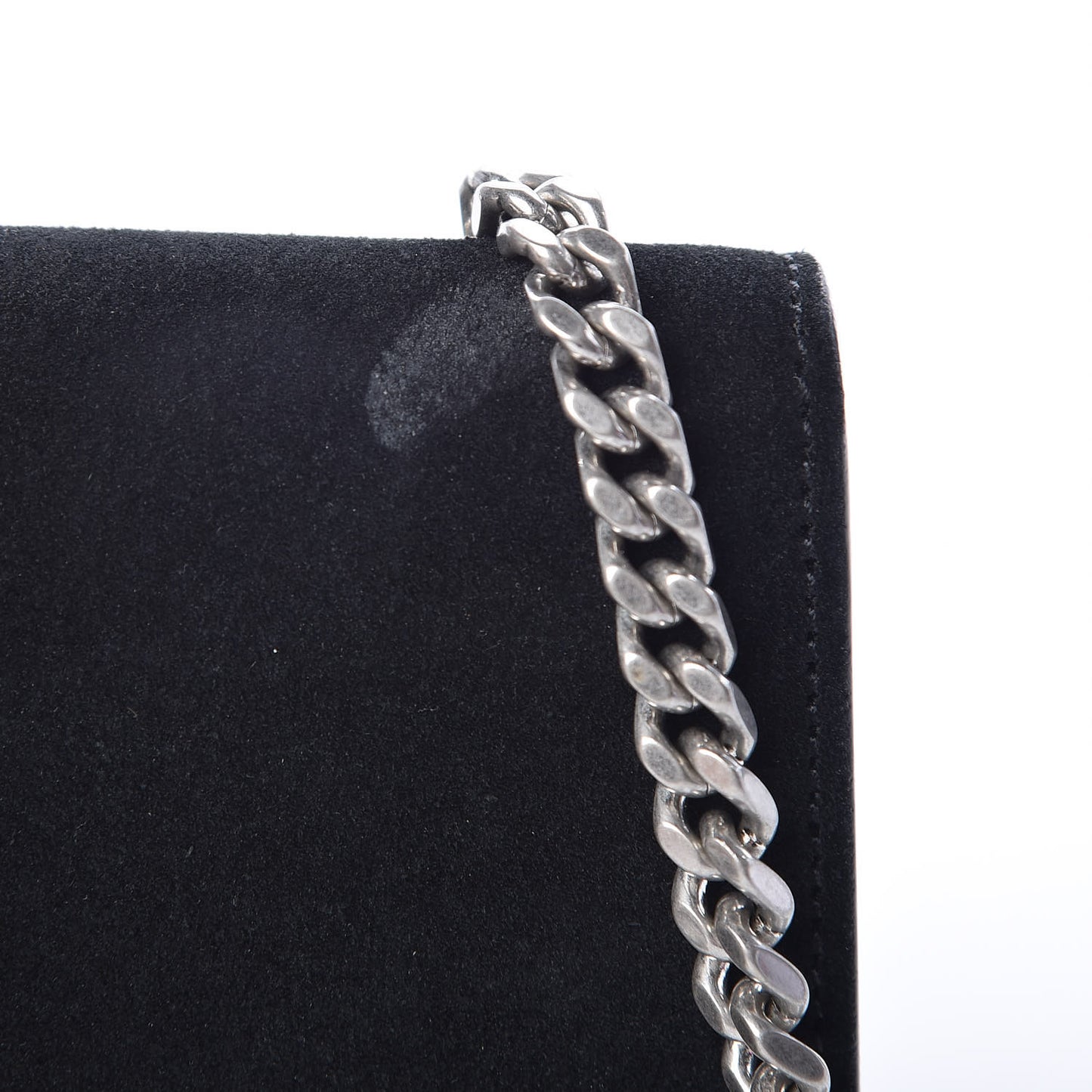 Suede Fringe Chain Small Monogram Satchel Black