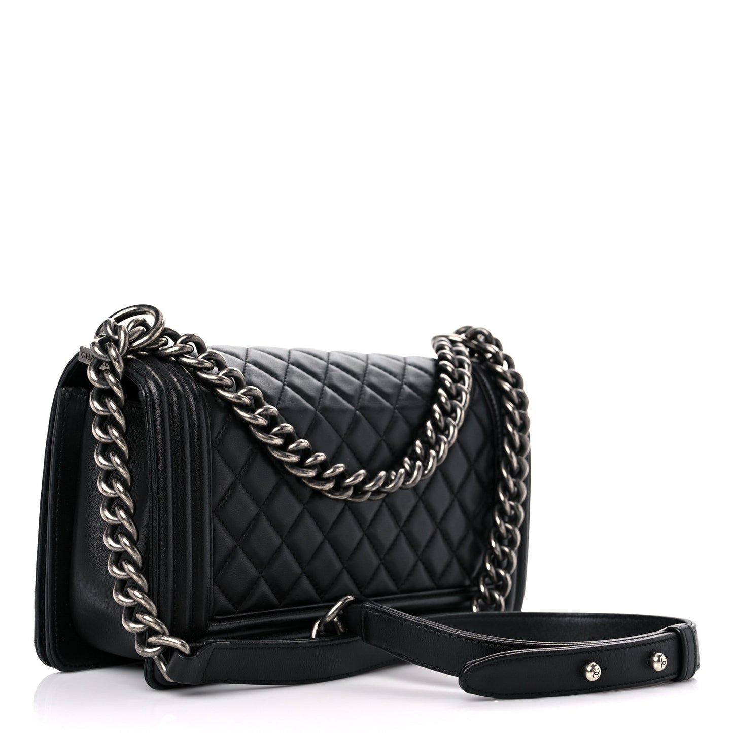 Lambskin Quilted Medium Boy Flap Black