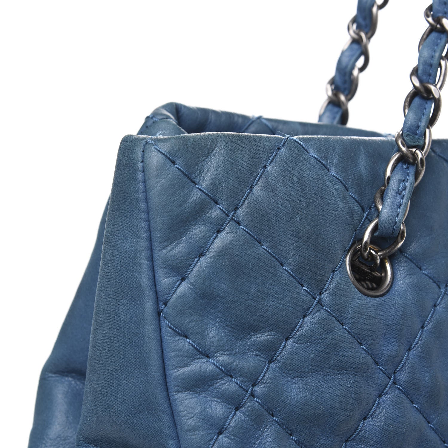 Chanel Iridescent Calfskin Quilted Shopping Tote Blue 14 of 19