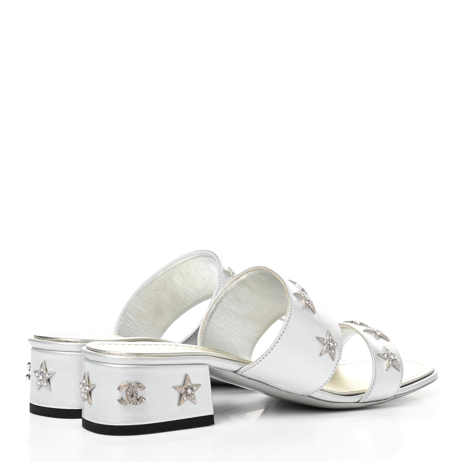 Chanel Iridescent Calfskin Crystal Stars Sandals 37 Silver 4 of 12
