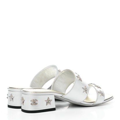 Chanel Iridescent Calfskin Crystal Stars Sandals 37 Silver 4 of 12