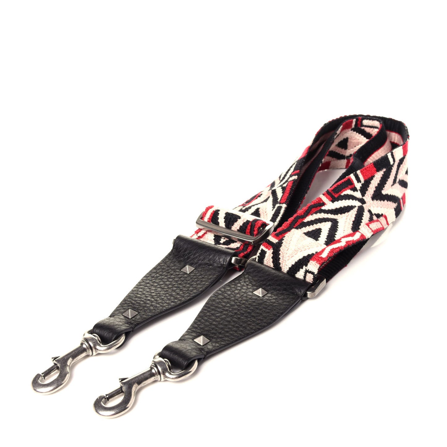 Canvas Geometric Embroidered Rockstud Guitar Strap Red Pink