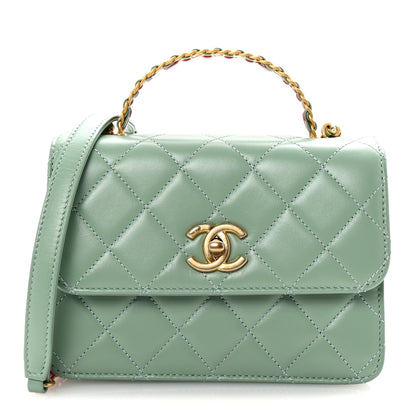 Chanel Shiny Calfskin Quilted Mini Metal Top Handle Flap Light Green 1 of 10