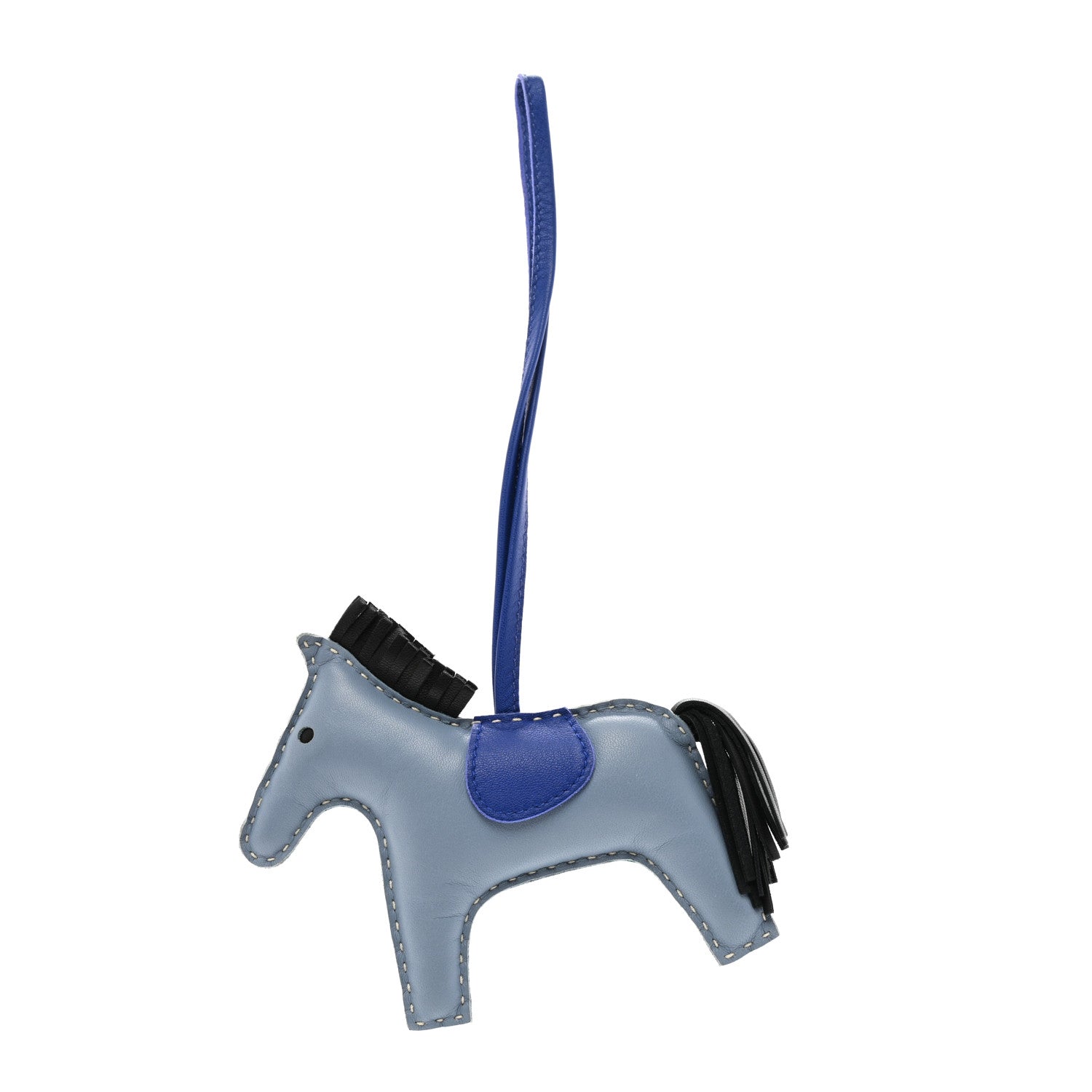 Hermes Milo Lambskin Grigri Rodeo Horse Bag Charm MM Bleu Lin Bleu Electrique Noir 1 of 4