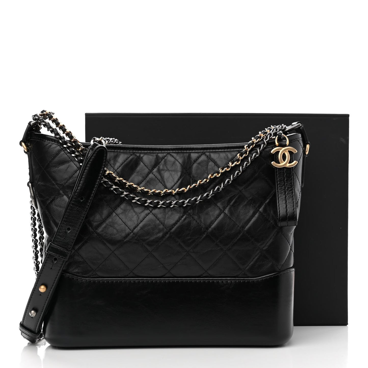Aged Calfskin Quilted Medium Gabrielle Hobo Black