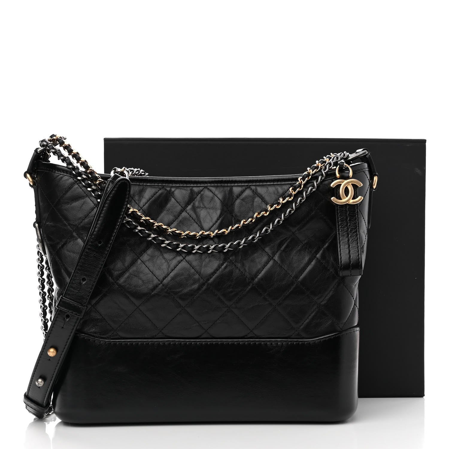 Chanel Aged Calfskin Quilted Medium Gabrielle Hobo Black 12 of 12