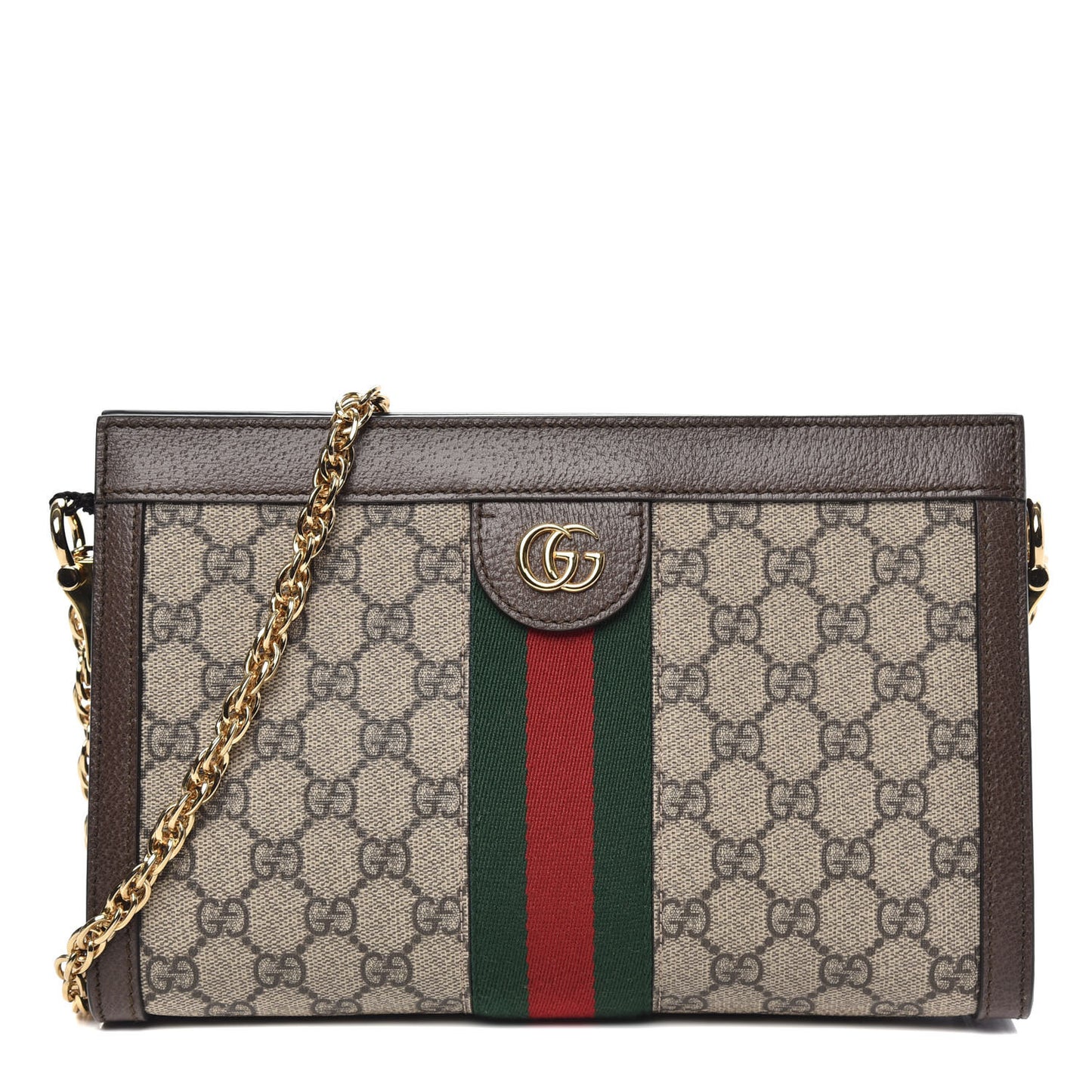 GG Supreme Monogram Web Small Ophidia Chain Shoulder Bag Brown