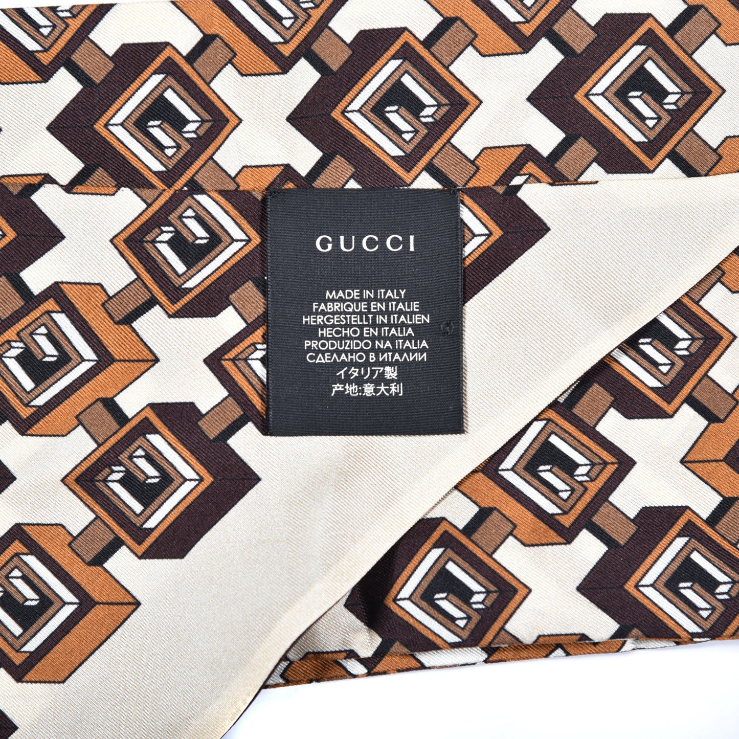 Silk Twill Isometric G Neck Bow Scarf Brown Ivory