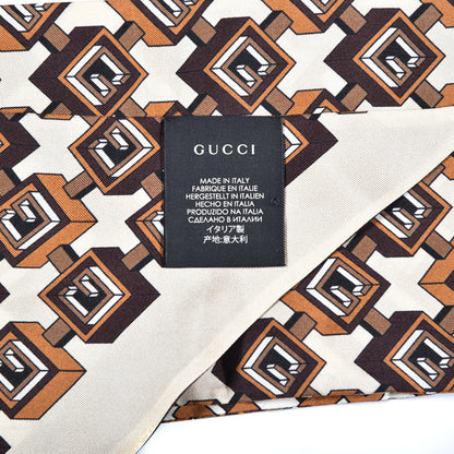 Gucci Silk Twill Isometric G Neck Bow Scarf Brown Ivory 6 of 6