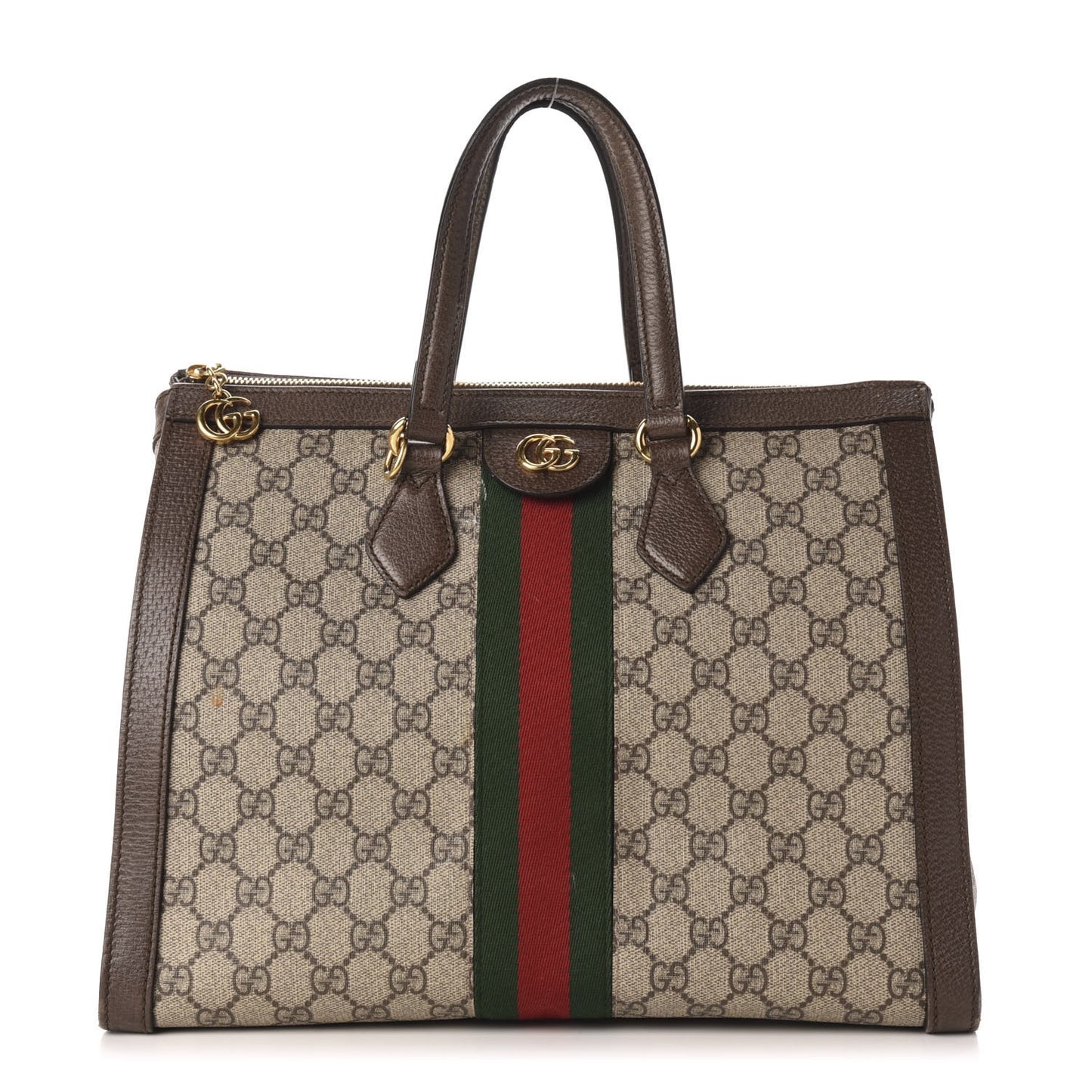 GG Supreme Monogram Web Medium Ophidia Tote Bag Brown