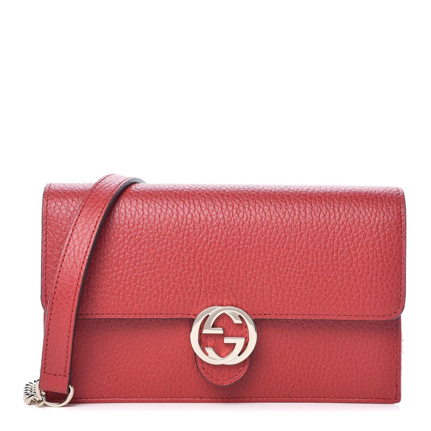 Dollar Calfskin Interlocking G Chain Wallet Red