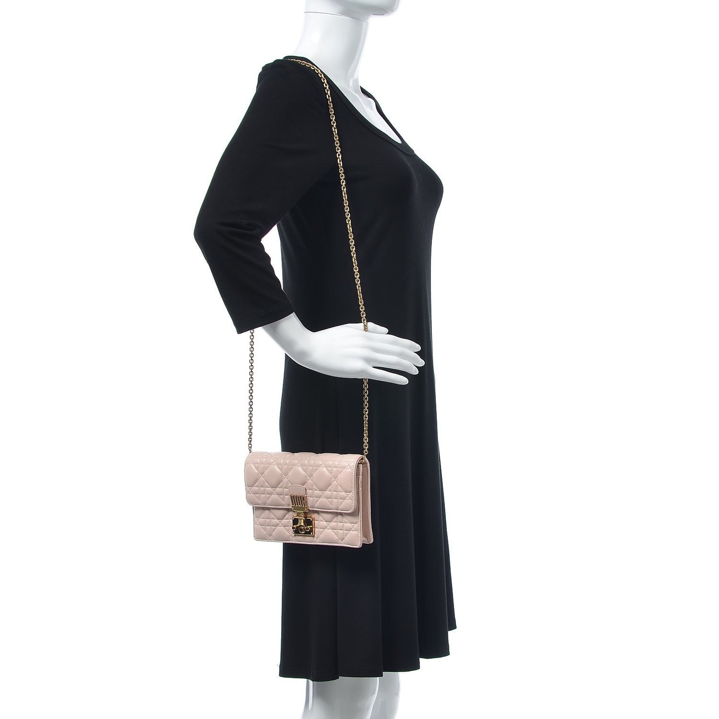 Lambskin Cannage Dioraddict Wallet on Chain Clutch Rose Poudre