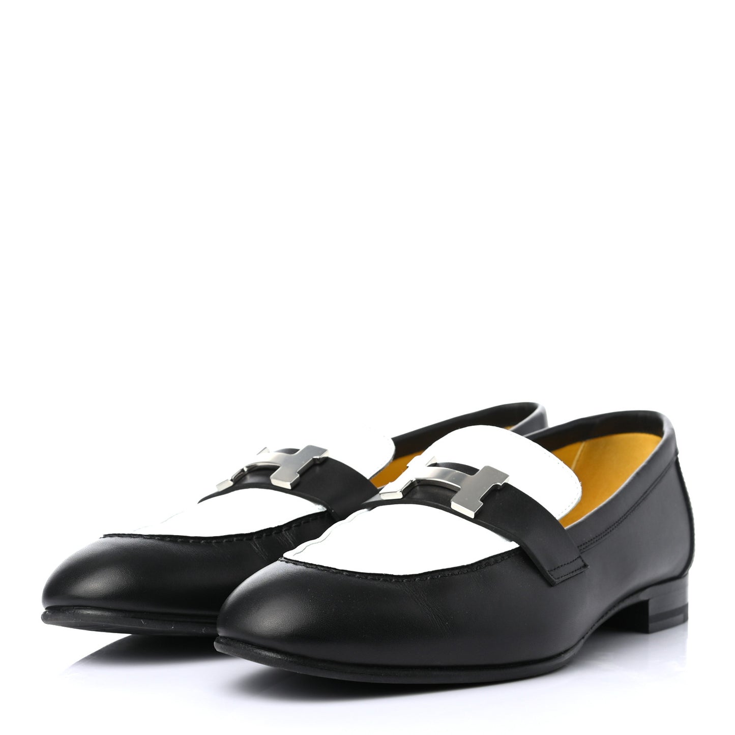 Calfskin Womens Paris Loafers 38 Black White