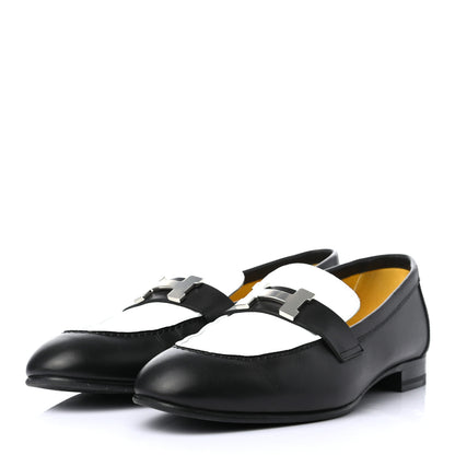 Hermes Calfskin Womens Paris Loafers 38 Black White 3 of 8