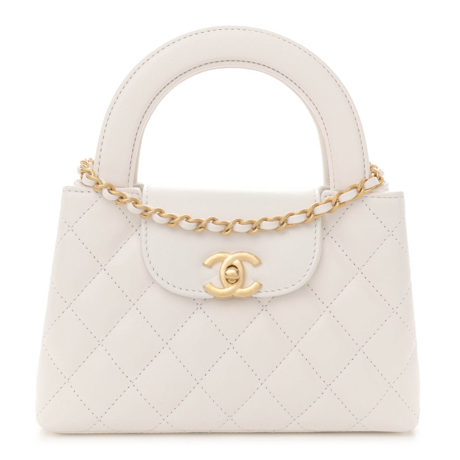 Chanel Shiny Aged Calfskin Quilted Nano Kelly Shopper White 1 of 11