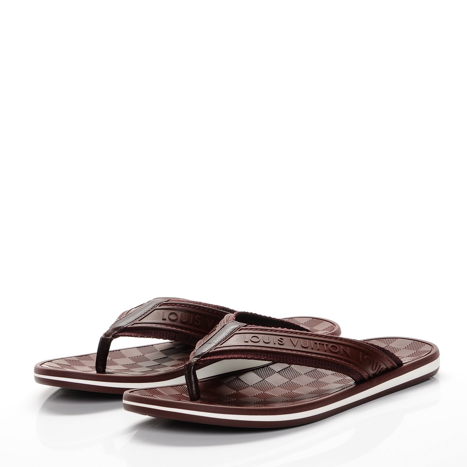 Louis Vuitton Mens Rubber Damier Keys Thong Sandals 6 Bordeaux 2 of 8