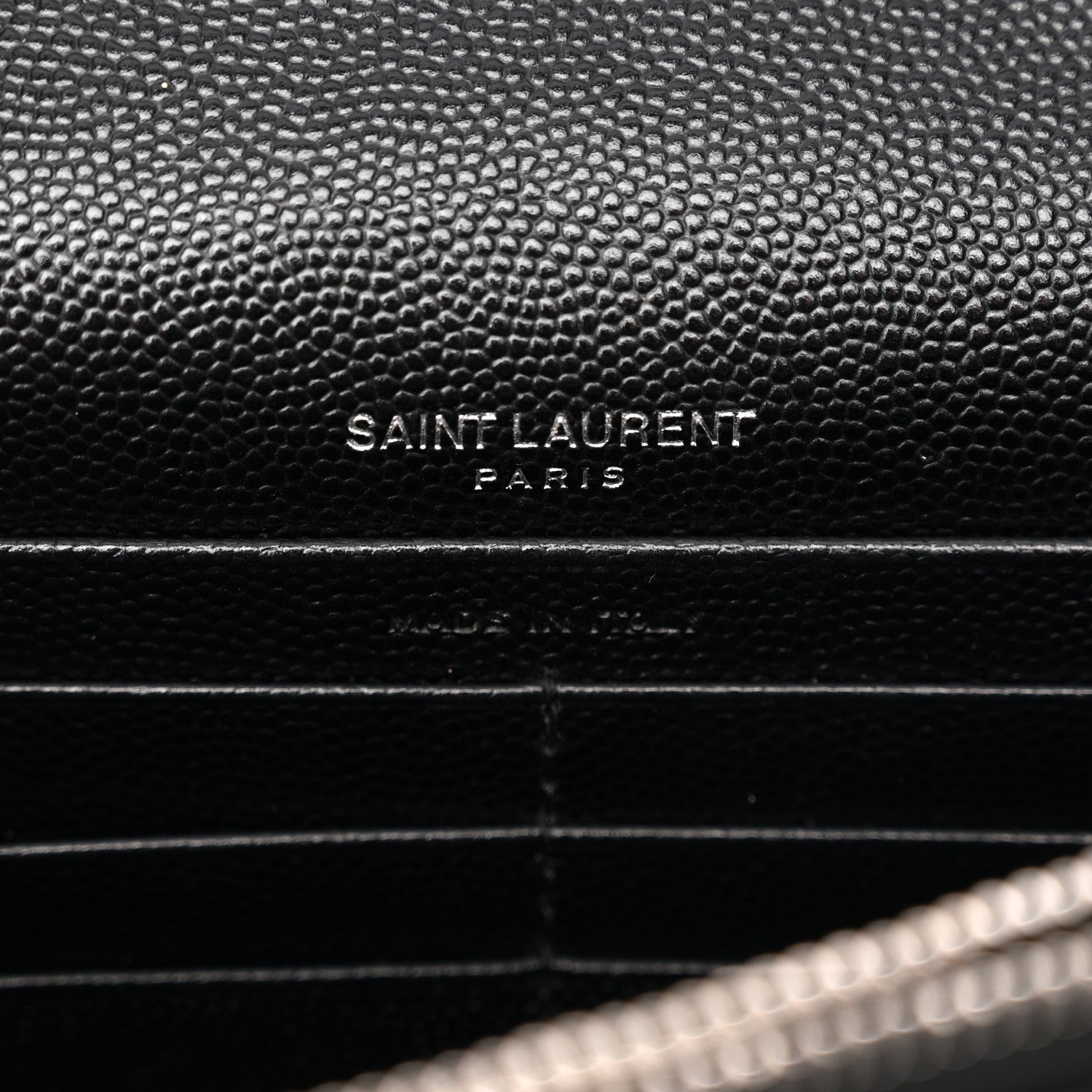 Saint Laurent Grain De Poudre Matelasse Chevron Monogram Envelope Chain Wallet Black 6 of 13