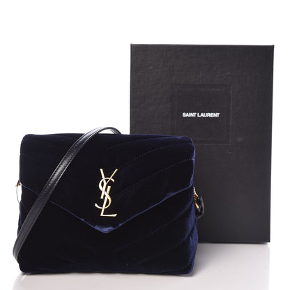 Saint Laurent Velvet Y Quilted Monogram Toy Loulou Crossbody Bag Navy 11 of 11