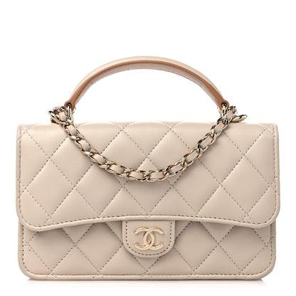 Chanel Lambskin Quilted Flap Phone Holder With Chain Beige Brown 1 of 11