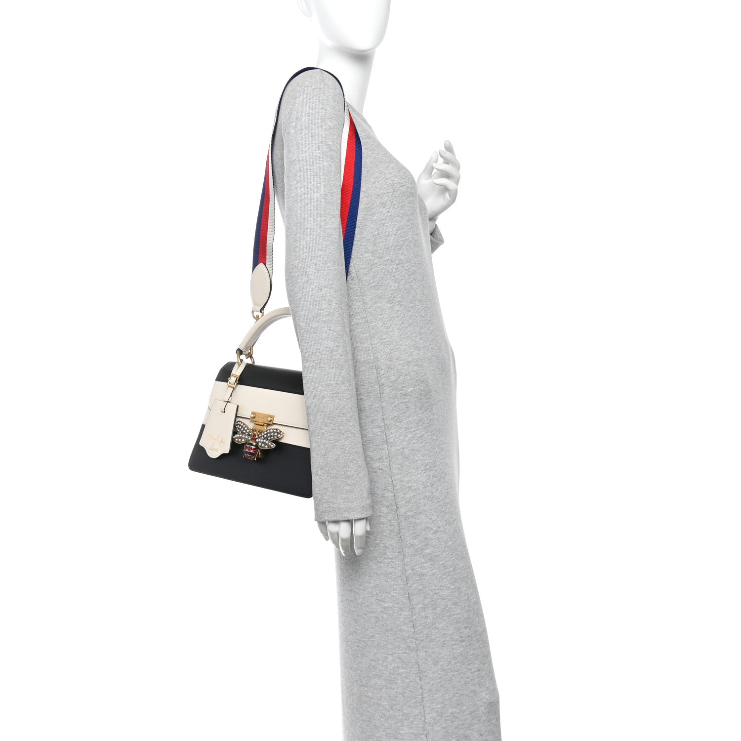 Gucci Calfskin Sylvie Web Small Queen Margaret Top Handle Bag Black White 2 of 10