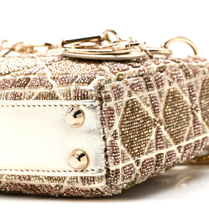 Christian Dior Metallic Lambskin Cannage Beaded Embroidered Micro Lady Dior Gold 10 of 14