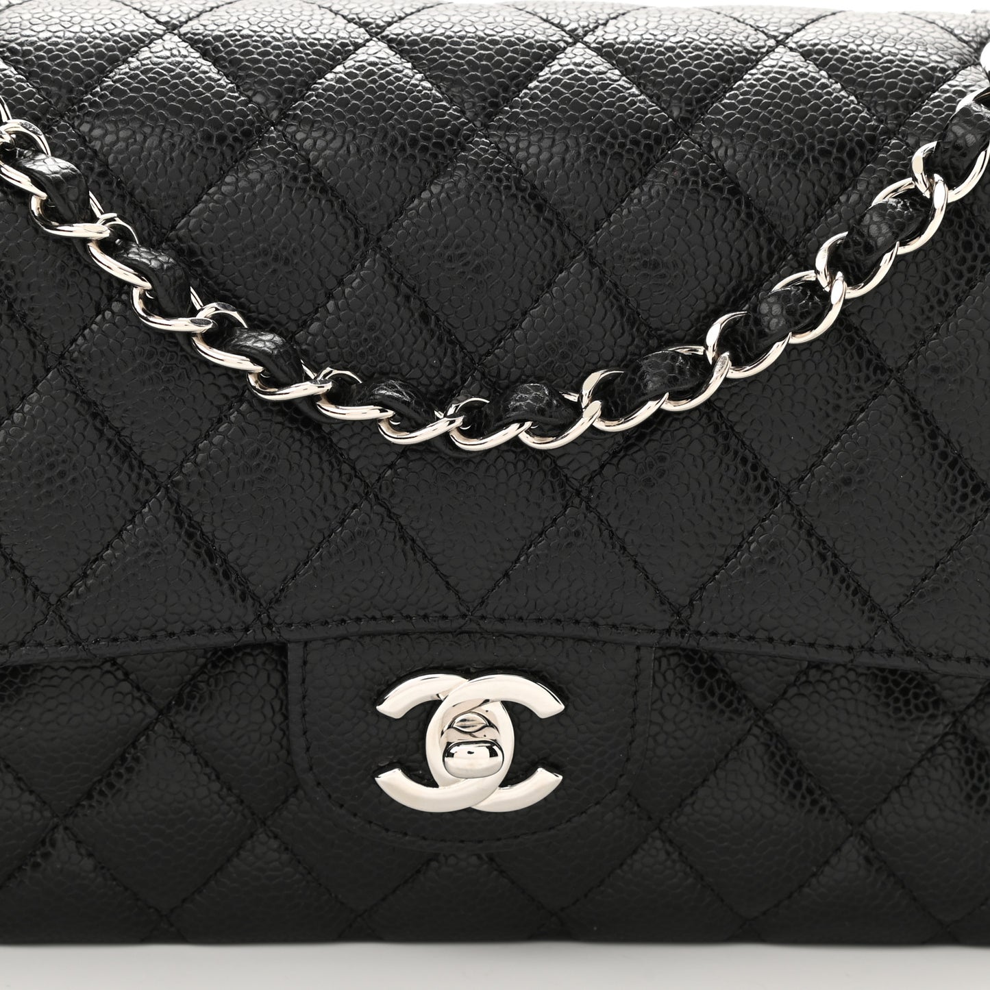 Caviar Quilted Medium Double Flap Black