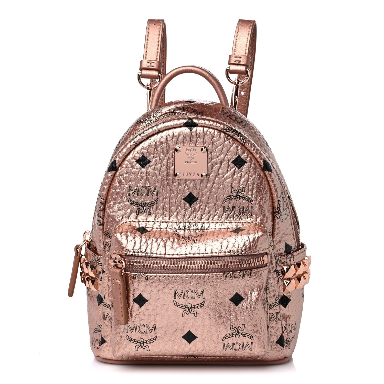 MCM Metallic Visetos Studded X-Mini Bebe Boo Backpack Champagne Gold 1 of 12