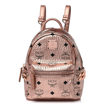 MCM Metallic Visetos Studded X-Mini Bebe Boo Backpack Champagne Gold 1 of 12