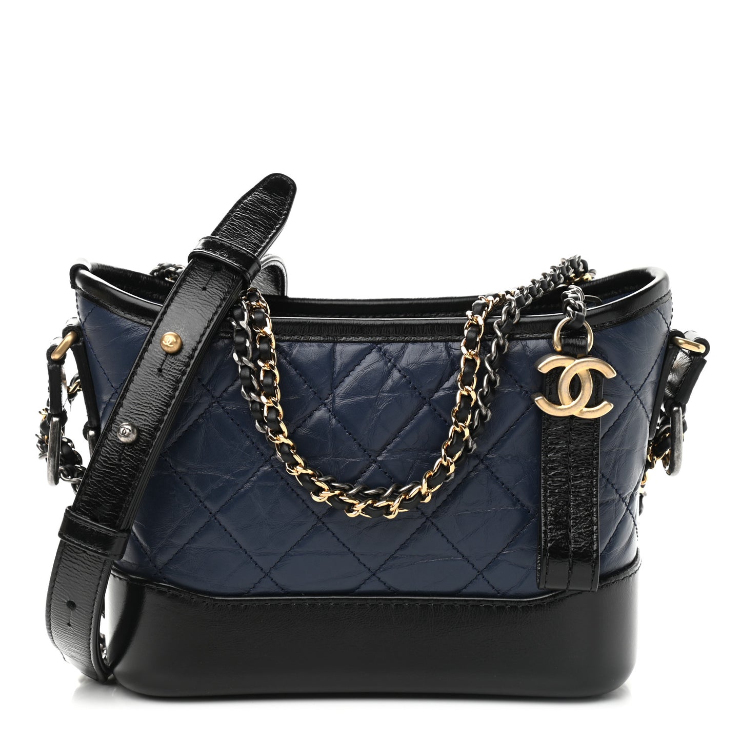 Aged Calfskin Quilted Small Gabrielle Hobo Navy Black