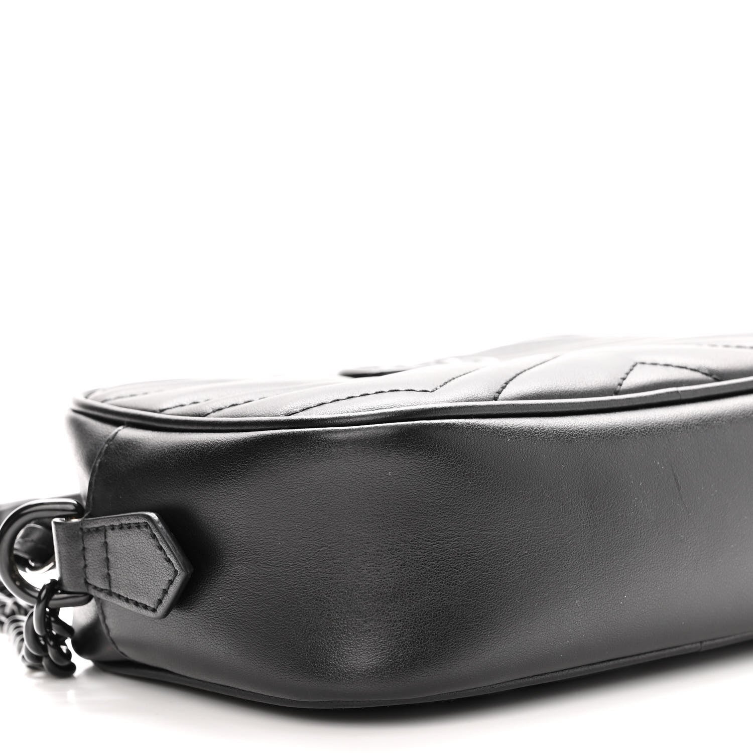 Gucci Calfskin Matelasse Monochrome Mini GG Marmont Chain Shoulder Bag Black 7 of 8