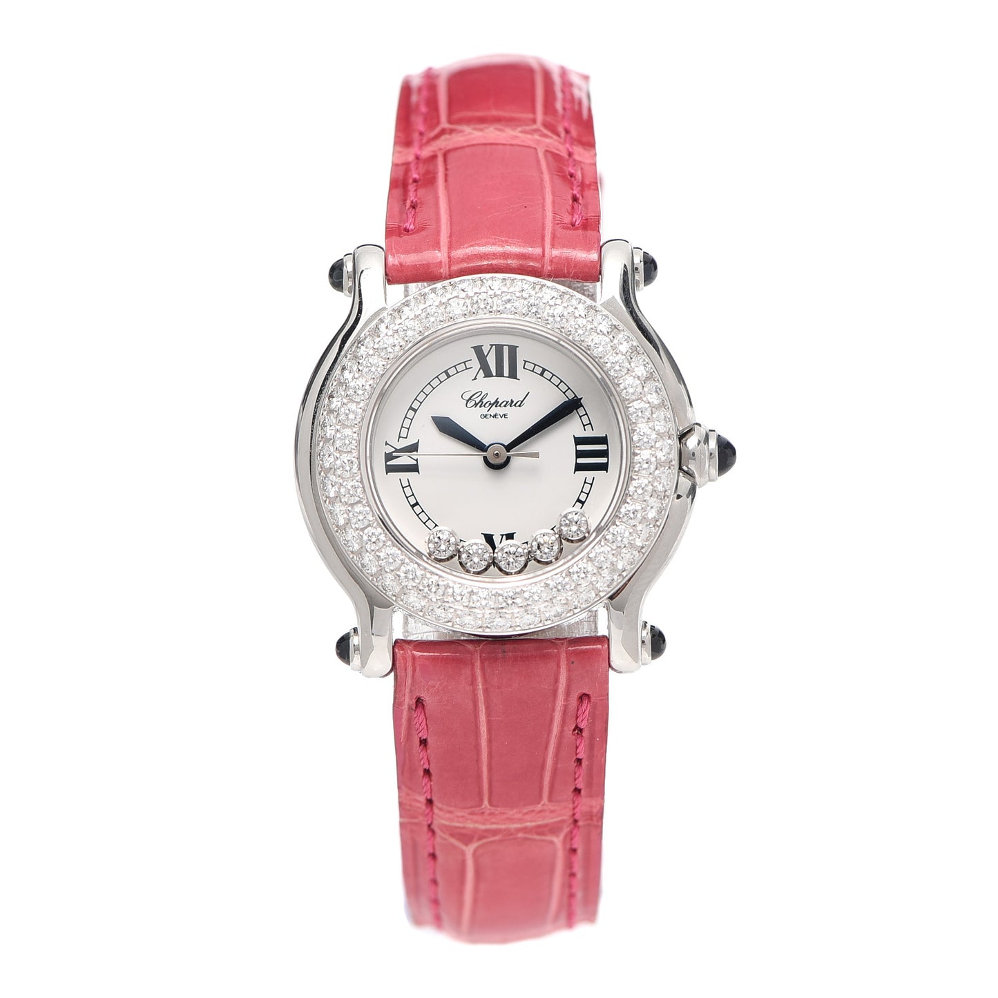 Stainless Steel Alligator Diamond Pave Bezel 26mm Happy Sport Quartz Watch