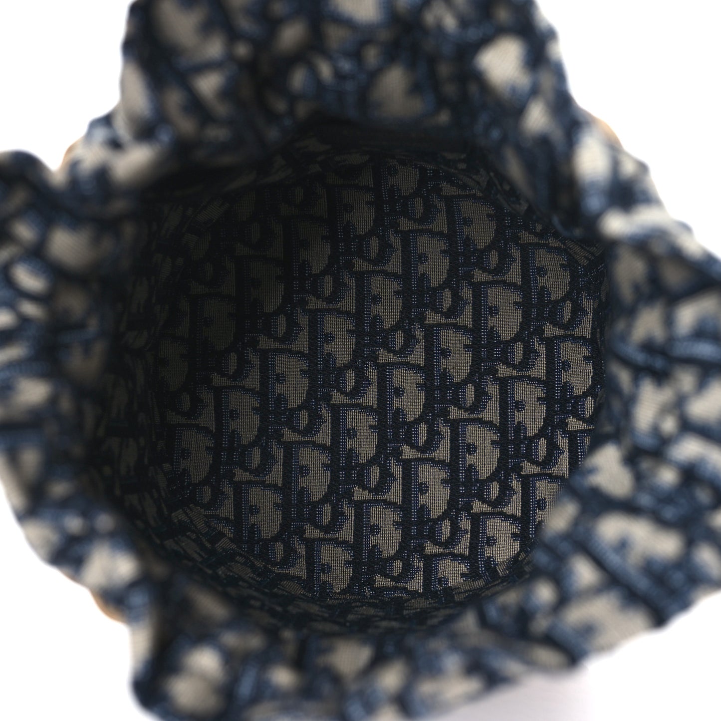 Wicker Oblique Drawstring Bucket Bag Blue
