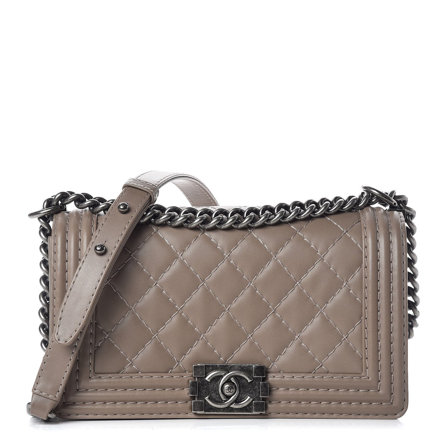 Calfskin Stitched Medium Boy Flap Taupe