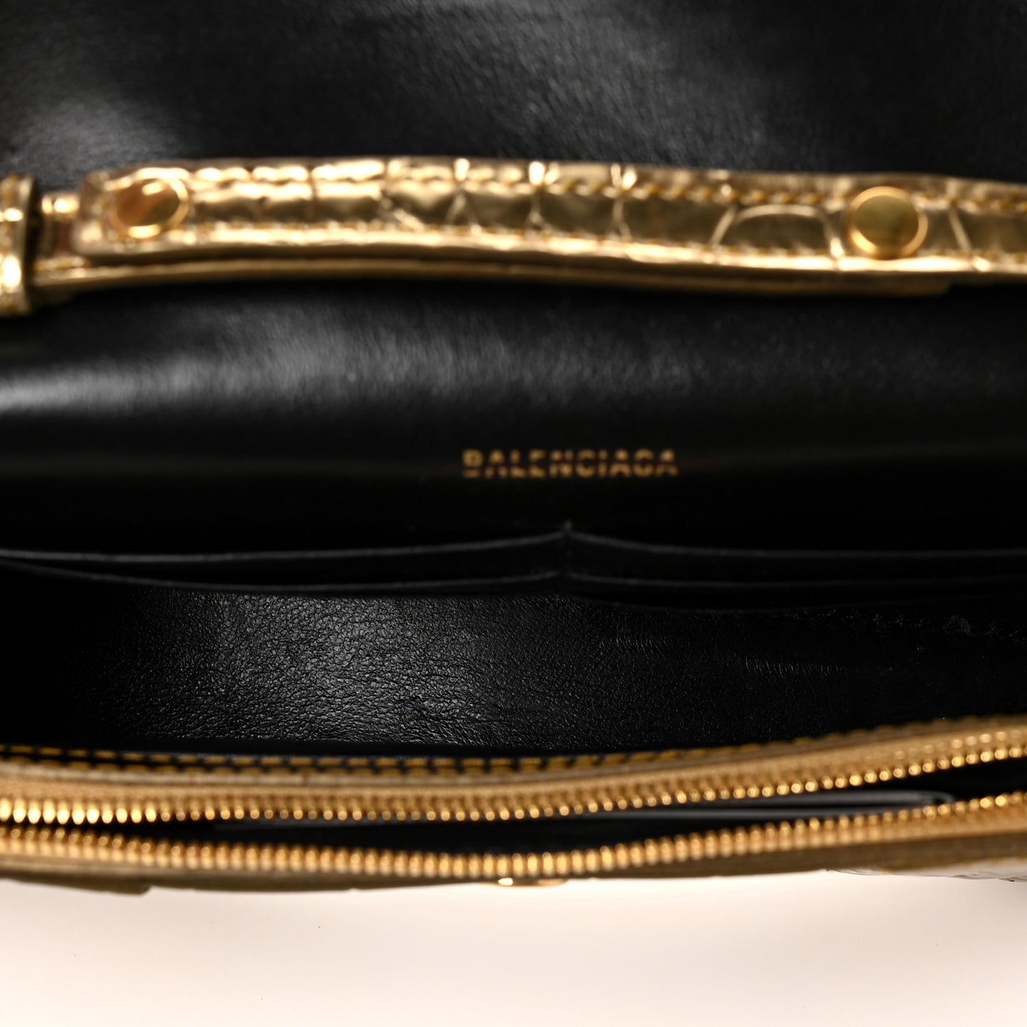 Metallic Calfskin Crocodile Embossed Hourglass Chain Bag Gold