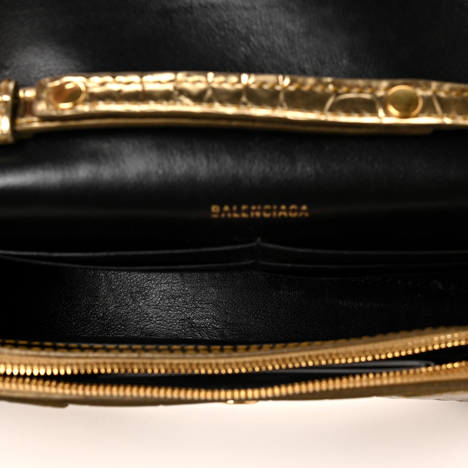 Balenciaga Metallic Calfskin Crocodile Embossed Hourglass Chain Bag Gold 5 of 8