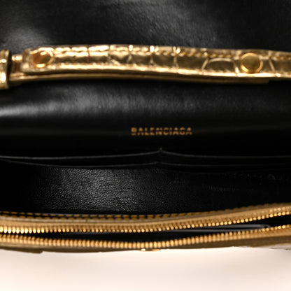 Balenciaga Metallic Calfskin Crocodile Embossed Hourglass Chain Bag Gold 5 of 8