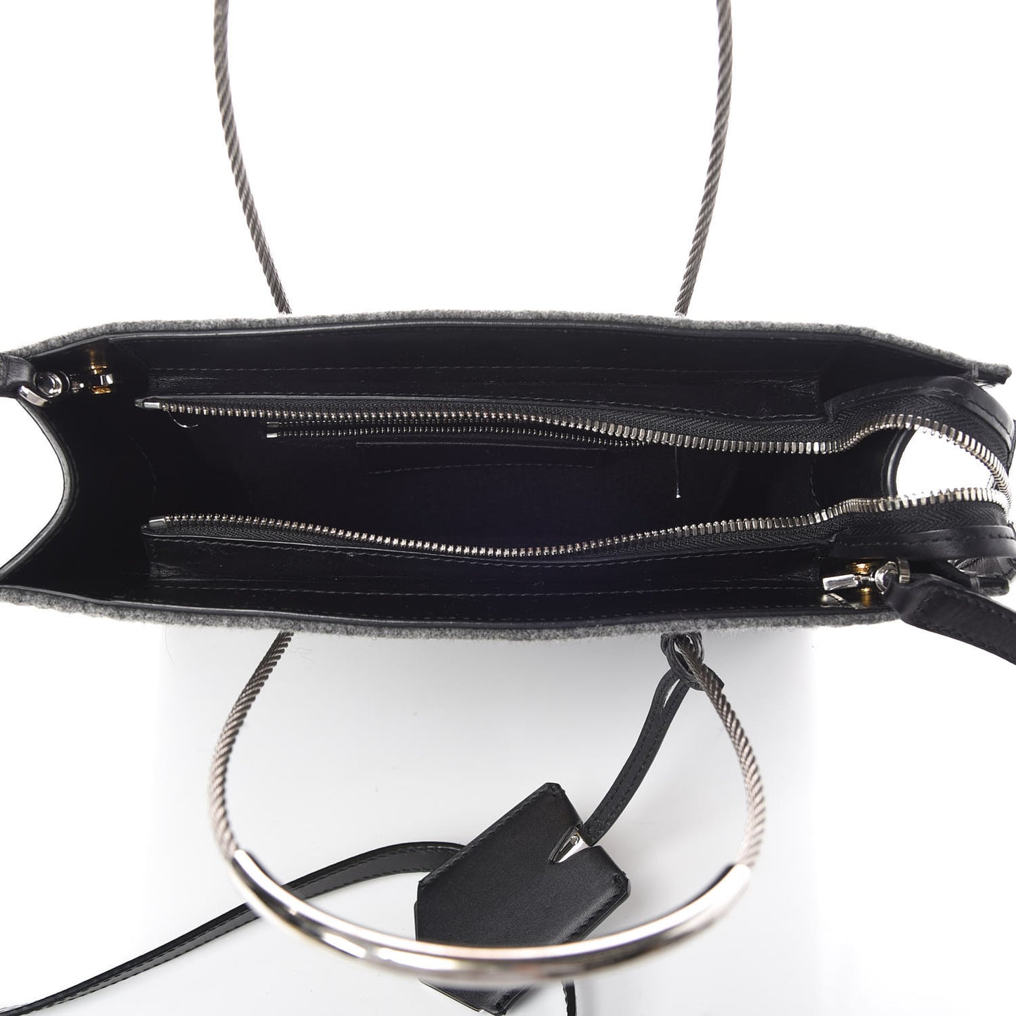 Crocodile Embossed Wool Small Cable Shopper Tote Grey