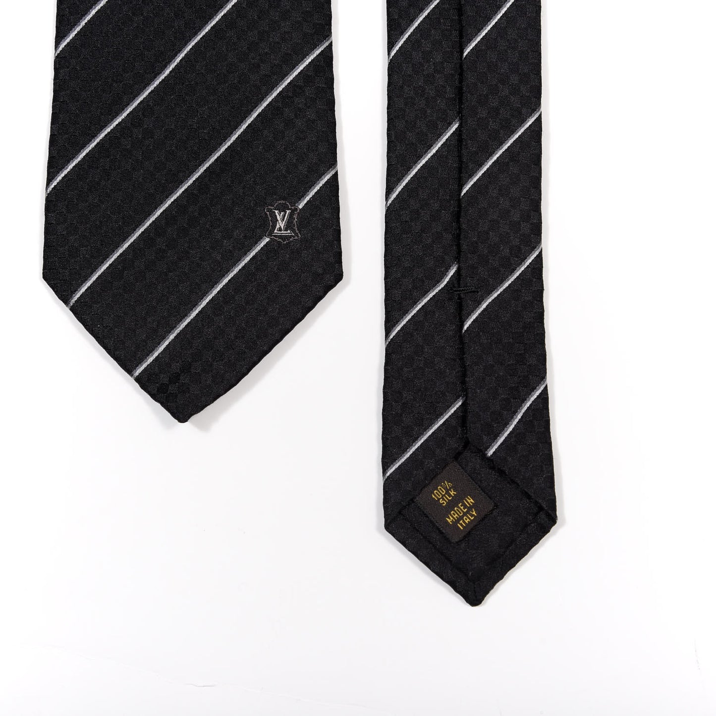 Silk Mens Damier Lines Neck Tie Black