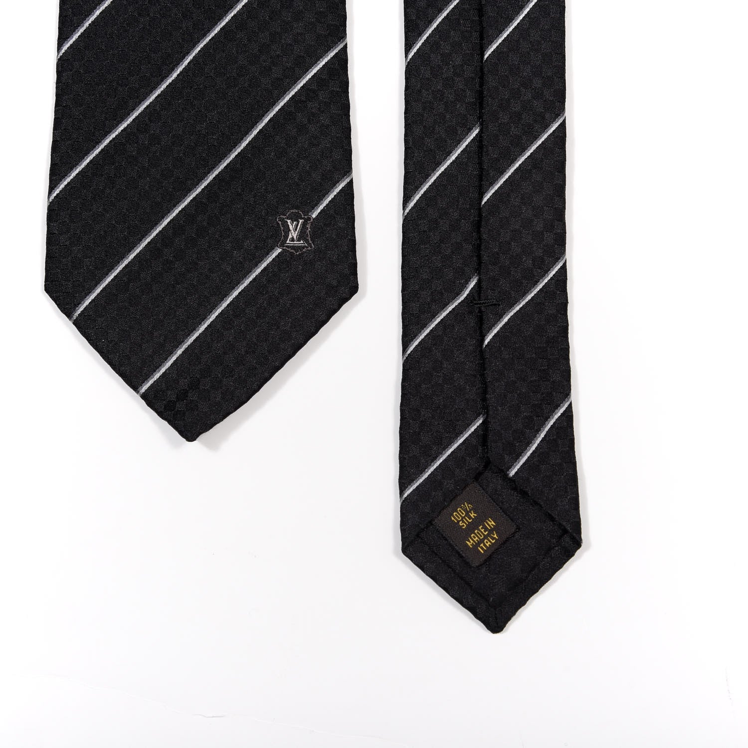 Louis Vuitton Silk Mens Damier Lines Neck Tie Black 4 of 5