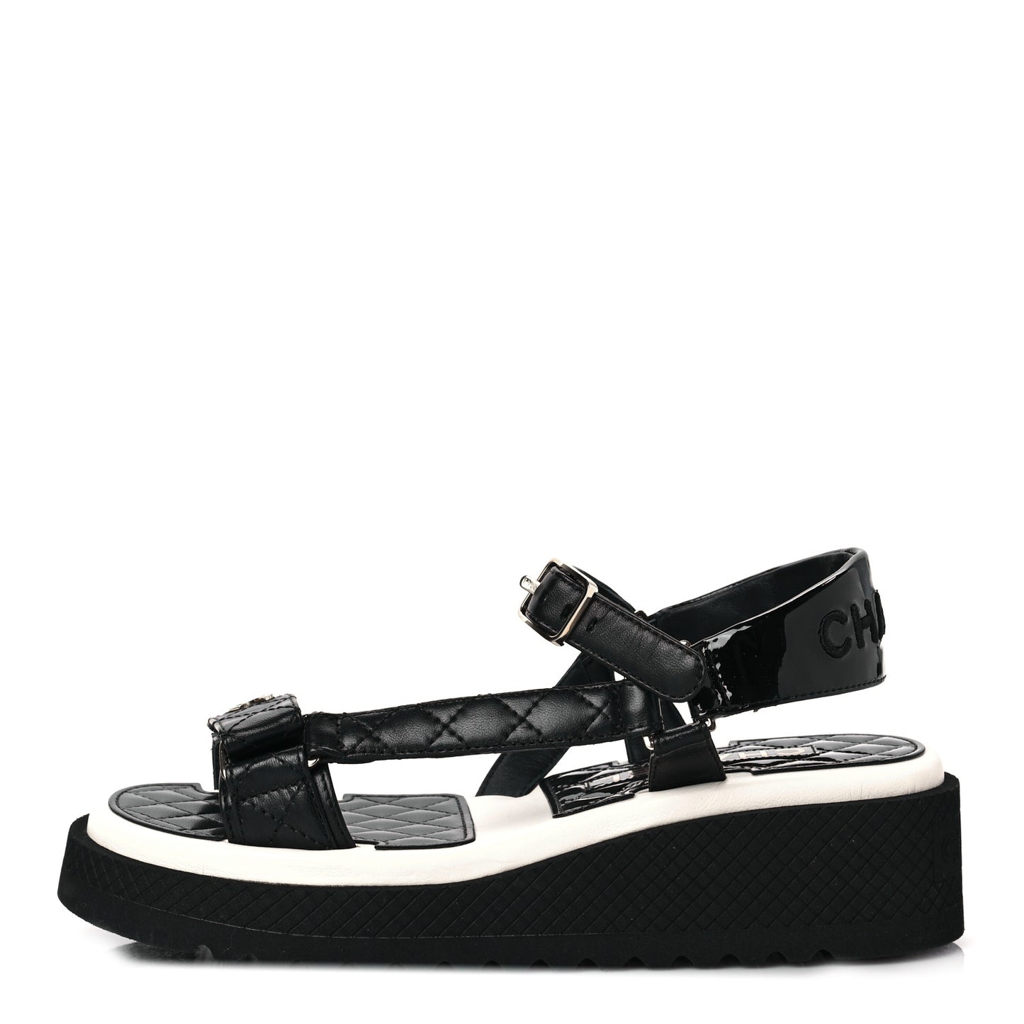 Lambskin Logo Platform Sandals 37 Black White