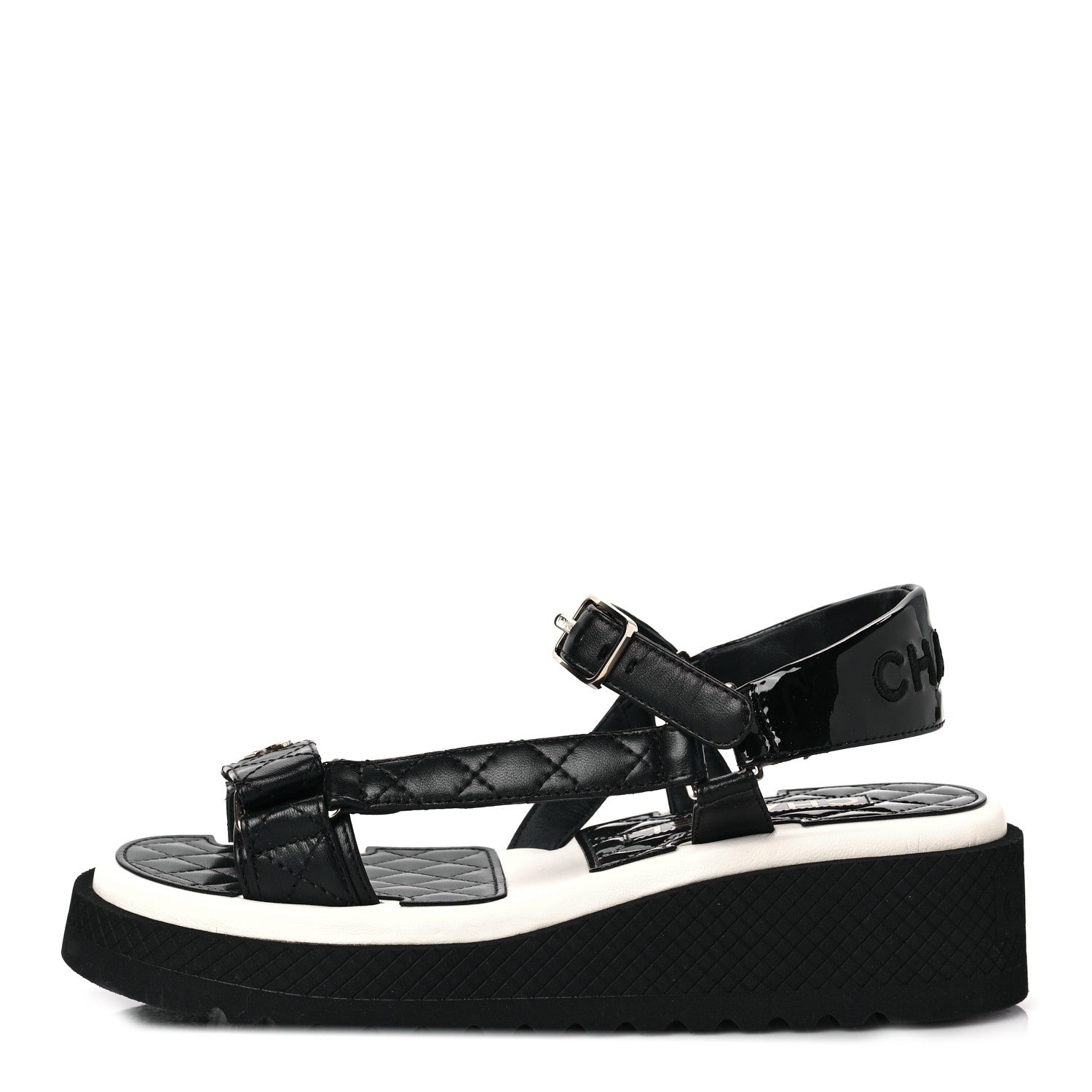 Chanel Lambskin Logo Platform Sandals 37 Black White 1 of 8
