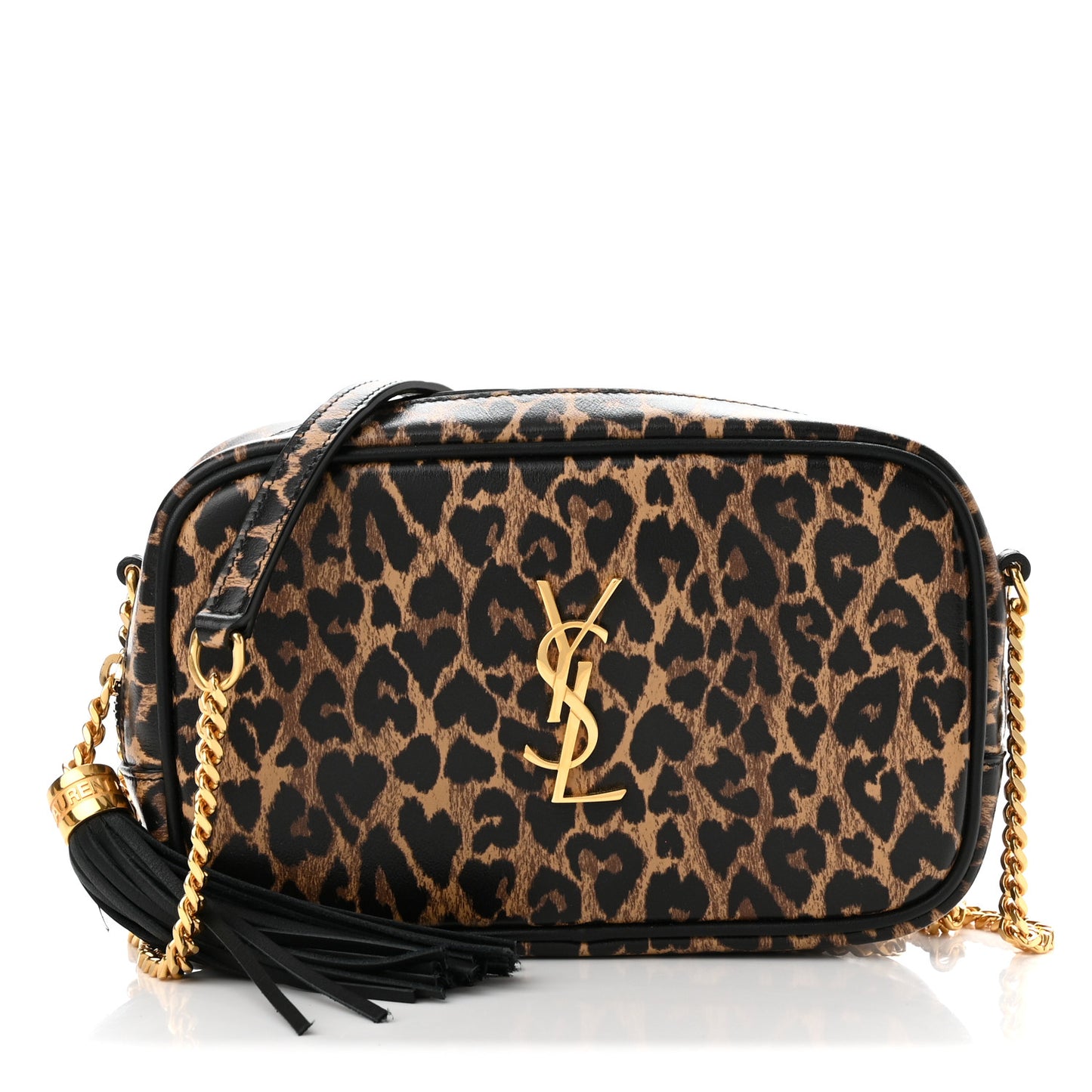 Calfskin Heart Leopard Print Monogram Mini Lou Camera Bag Toffee