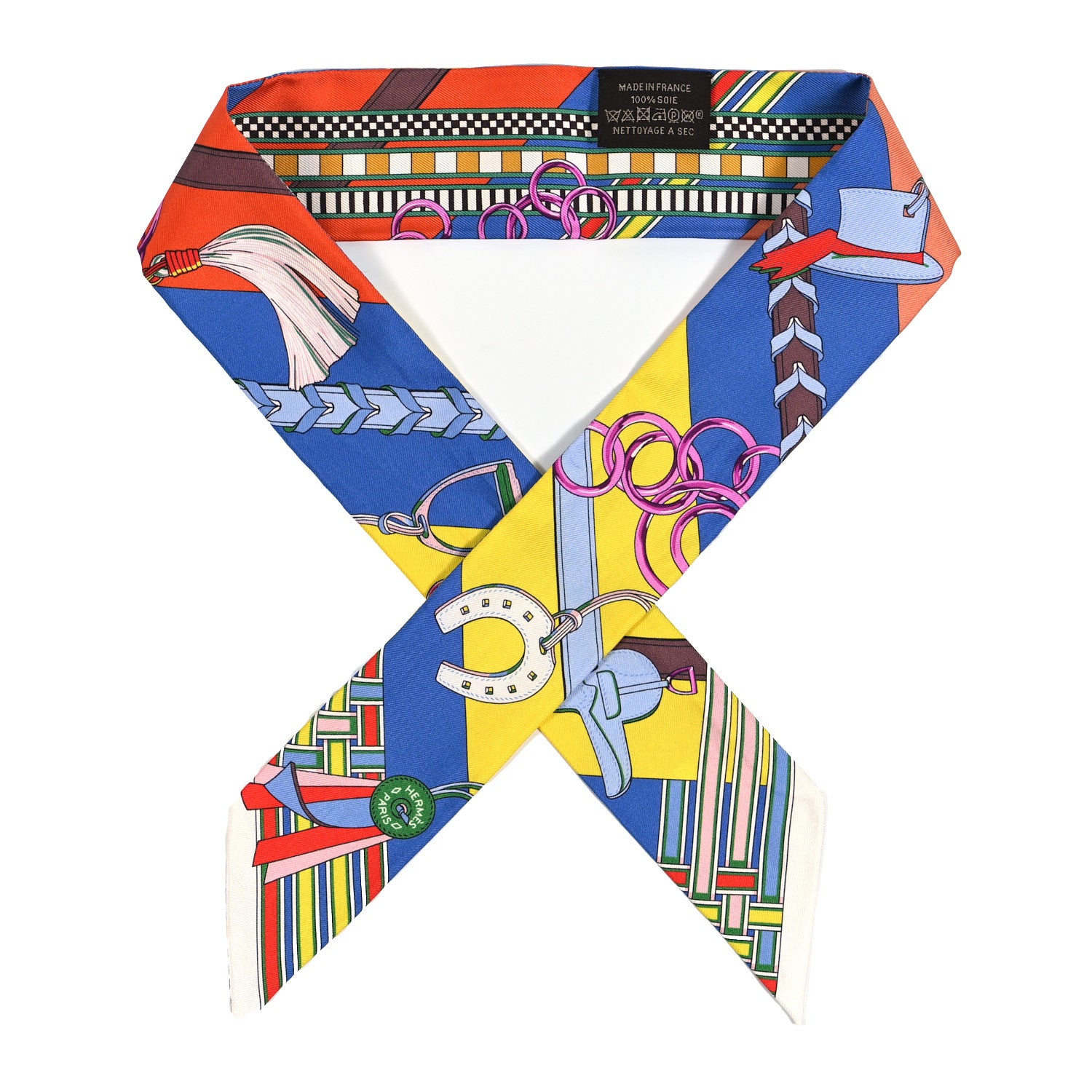 Hermes Silk Brides et Gris Twilly Bleu Cobalt Jaune Vif Rouge 1 of 4