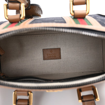 Gucci Monogram Textured Dollar Calfskin Web Mini Bauletto Duffle Top Handle Bag Black Koi Beige 6 of 11