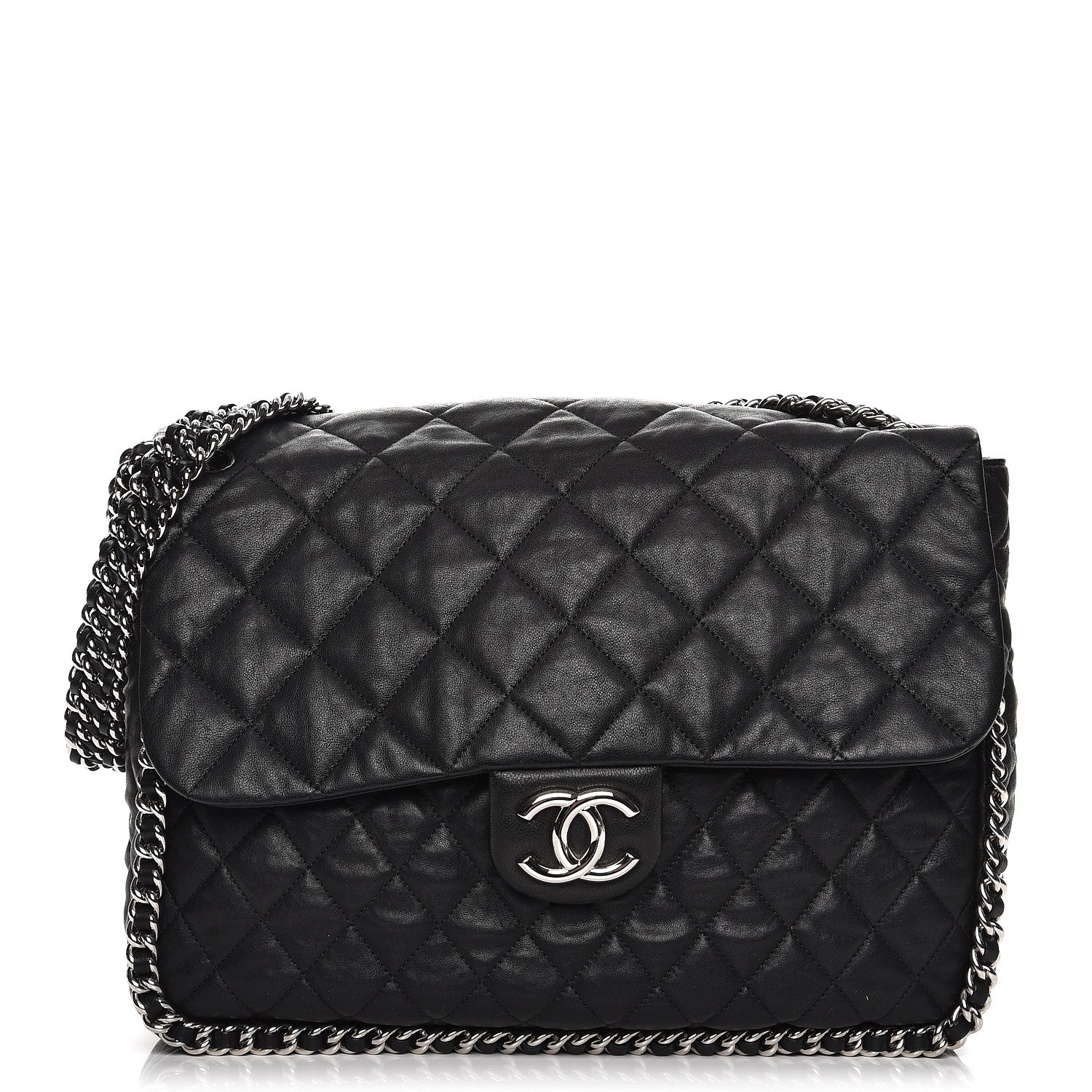 Chanel Washed Lambskin Quilted Maxi Chain Around Flap Black 1 of 9